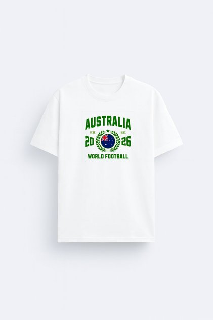 Australian National Football Team Printed 100% Cotton Fabric White T-Shirt T-Shirt