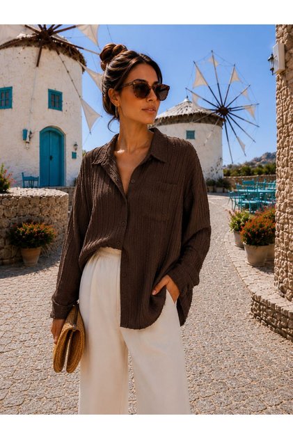 Women's Stripe Tassel Detailed Modal Fabric Single Pocket Shirt (New Season)