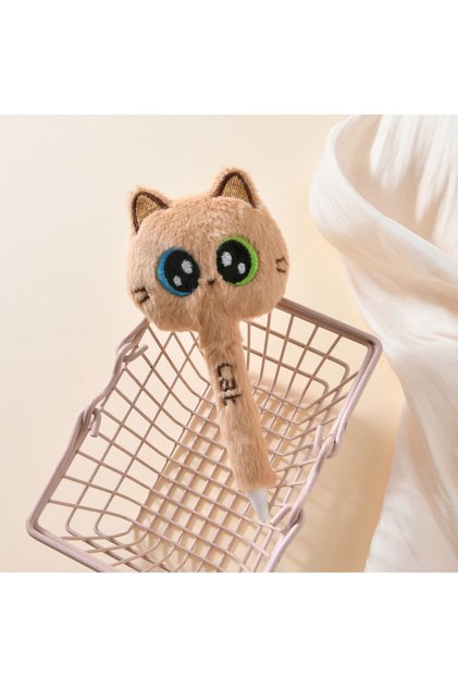 Khaki Cat Creative Cute Cat Style Plush Gel Pens 0.5mm Black Quick-drying Click Pen for School Offic