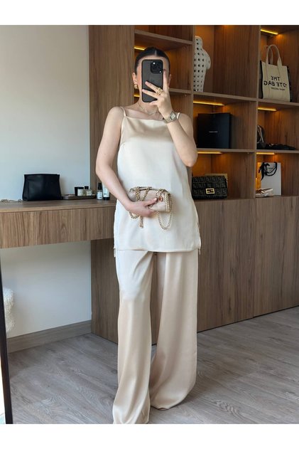 Satin Strappy Blouse Set