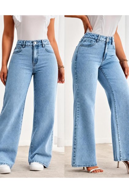 Blugi de damă Astrid, stil palazzo, lejeri, confortabili, cu talie înaltă, din denim și lycra