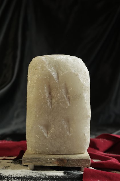 4-5 kg Gray Natural Salt Lamp Decorative Ambient Lamp with Wooden Base