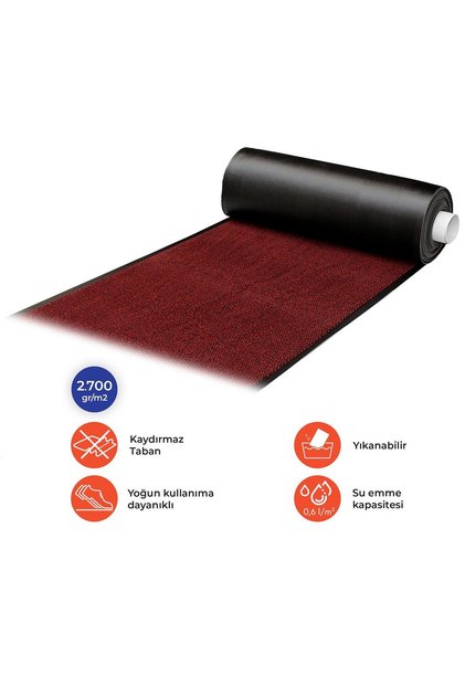 Faro Gri - Bordo Nem Ve Toz Alıcı Giriş Paspası Yolluk En 90 cm - 120 cm