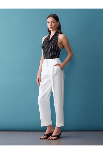 72694 Curled-Leg Pleated Trousers-White