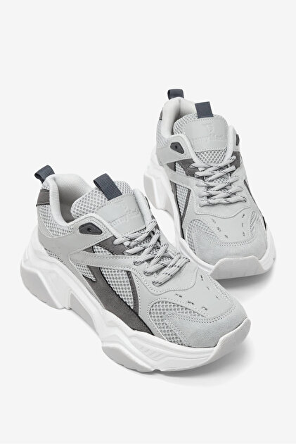 Hellgrauer, bequemer Schnür-Sneaker für Damen mit Poly-Sohle