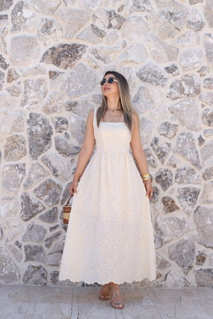 Light Yellow Strappy Embroidered Dress