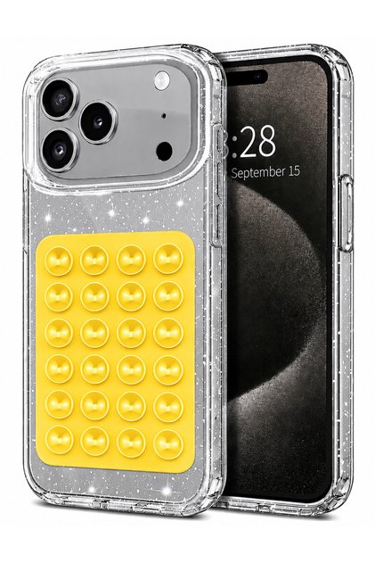 Compatible with iPhone 17 Pro / 18 Pro - Silvery Hard Non-Yellowing Transparent Case, Phone Holder Vacuum and Slim Cover