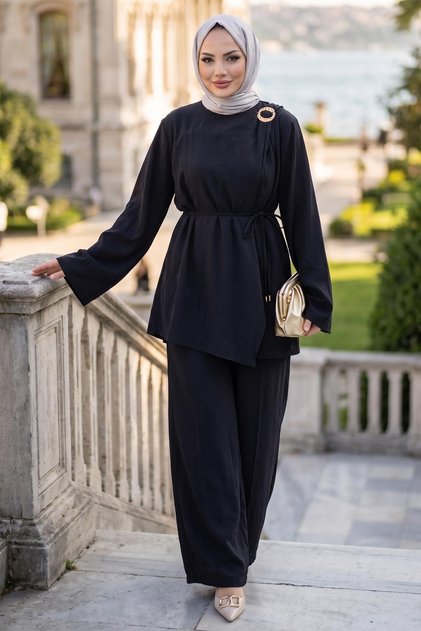 Shoulder Buckle Detailed Modal Suit Black Hm2919