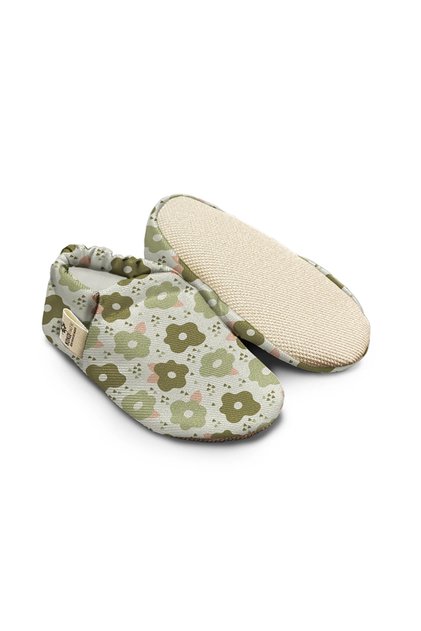 Green Garden Pattern Booties - Organic Cotton Baby Booties, Non-Slip Sole, Newborn Booties