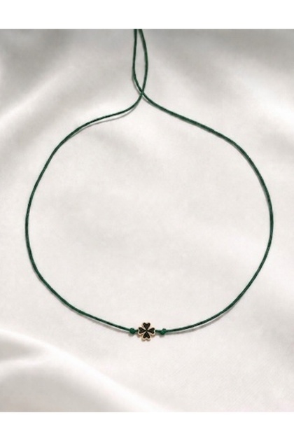 Lacquer Coated Gold Clover End Lucky Choker Necklace - Does Not Tarnish
