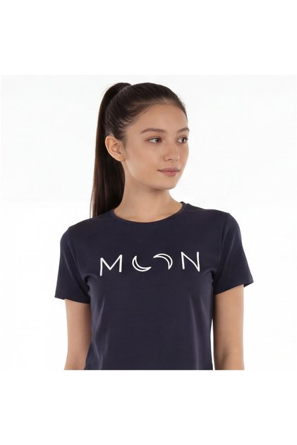 Women's Dark Navy Blue Crop T-Shirt Basic Printed Summer Short T-Shirt