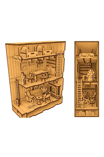 ALGWOOD Mouse House Ahşap 3D Puzzle Diorama Kitap Ayracı – Peri