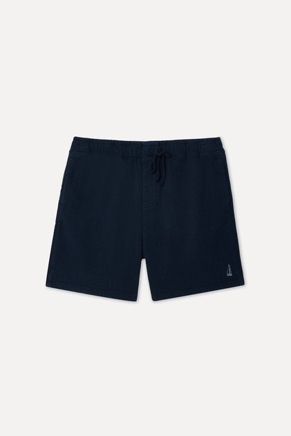Erkek Lacivert Nakışlı Straight Fit Şort