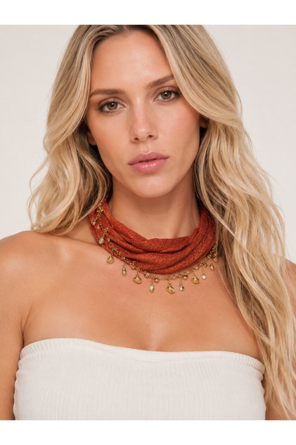 Sea Themed Scarf Necklace | Handmade Scarf Necklace, Bohemian Design Accessory with Sea Shells and Starfish
