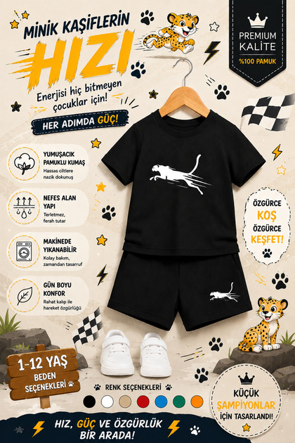 Cheetah Printed Children's Set – T-Shirt & Shorts 2-Piece Combination | Trendy Summer Set for Ages 1-12