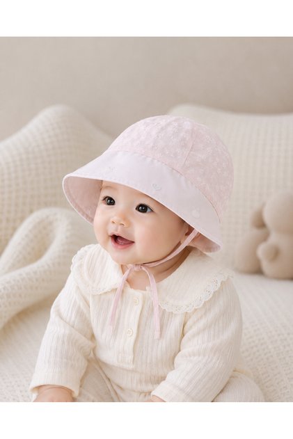 Heart Embroidered Lace Detailed Cotton Summer Baby Sun Hat