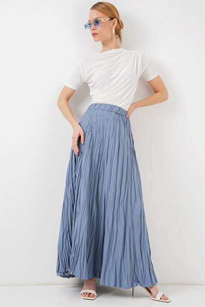 Women's Long Crinkled Skirt 1472 - Indigo