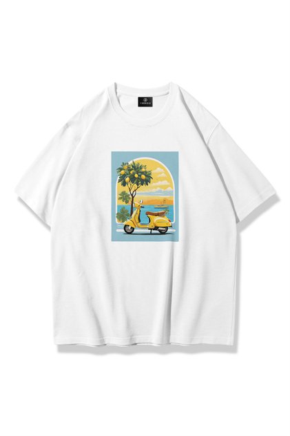 Unisex yellow scooter t-shirt white