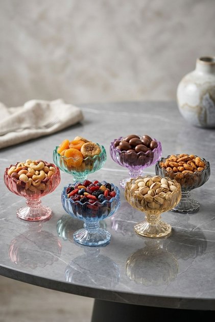 Mimoza 6 Renk Ayaklı Çerezlik Dondurmalık Sunum Kasesi 105ml