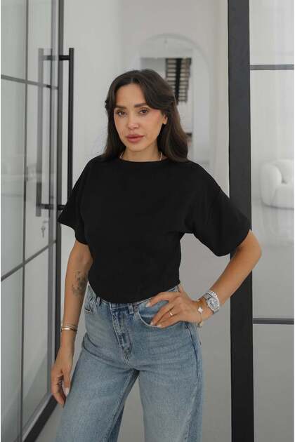 Black Orval Blouse with Pleated Sides