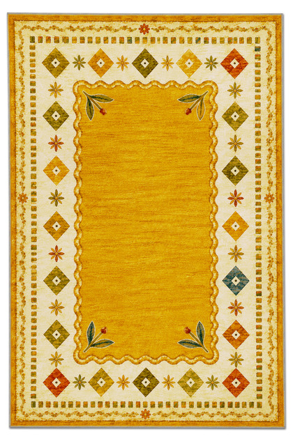 Sdtamor Yellow Traditional Theme Patterned Modern Woven Base Decorative Carpet Sdtamor56Yellow