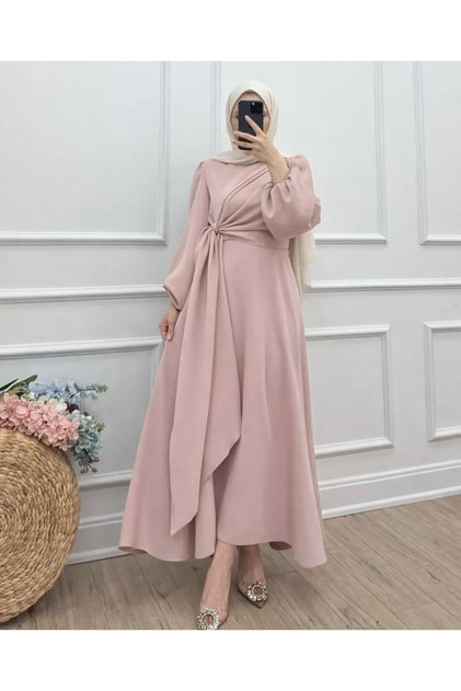 YAN BAĞLAMALI KREP MAXİ ELBİSE