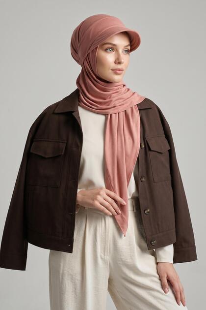 Non-Slip Practical Combed Cotton Shawl with Detachable, Adjustable Visor, Sps-2, Cappuccino