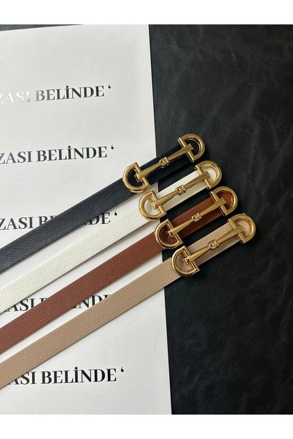 4-Piece Gold Long Buckle Thin Women's Belt, Jacket Belt, Shirt Belt, Dress Belt