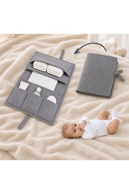 Gray Felt Mother Baby Care Bag Newborn Diaper Changing Organizer Bag Organizer