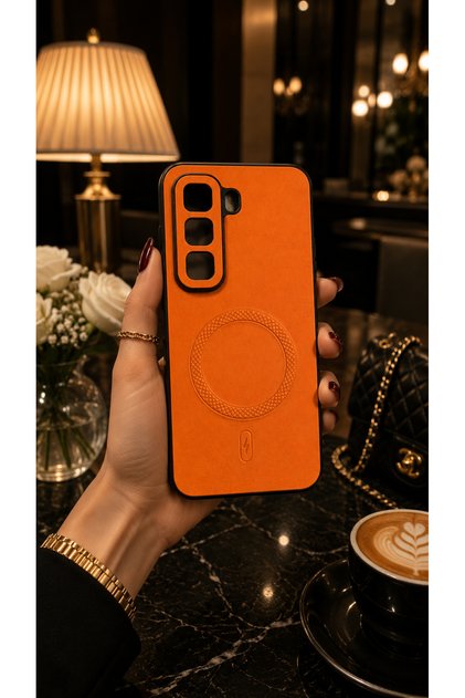 İnfinix Hot 50 Pro Plus Uyumlu MagSafe Destekli Lüks Deri Görünümlü Kamera Korumalı Kılıf