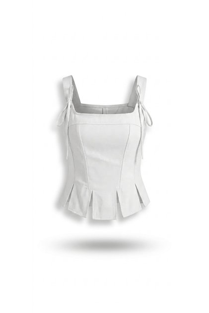 Beige Lace-Up Strappy Corset Cut Linen Blouse