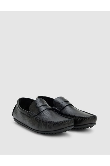 Black Tape Detailed 100% Leather Loafer Shoes 50327105-Vr046