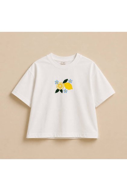 Girl's Lemon Embroidered T-Shirt