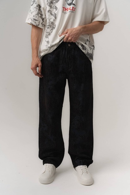 Dark Maze Velvet Textured Patterned Jean Baggy Trousers