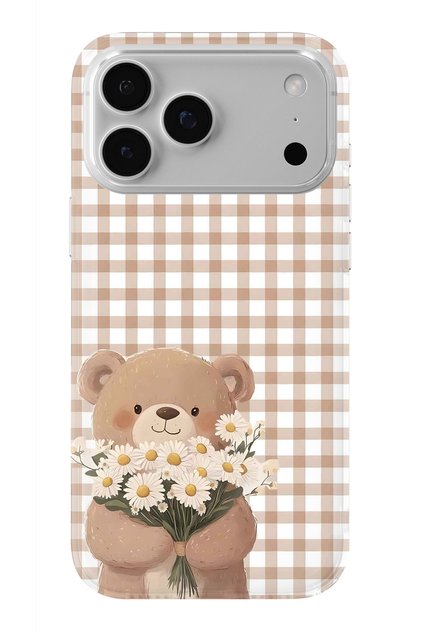 iPhone 17 Pro Compatible Transparent Phone Case with Flower Bouquet and Teddy Bear Pattern