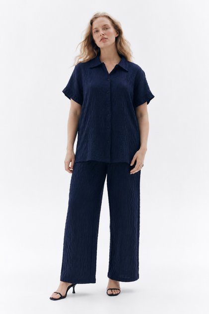 Premium Textured Patterned Wrinkled Fabric Women's Shirt and Pants Set