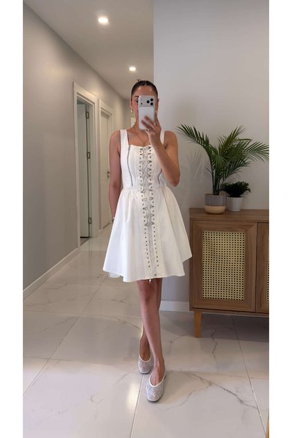 Wolre Ecru Dress with Detailed Buttons