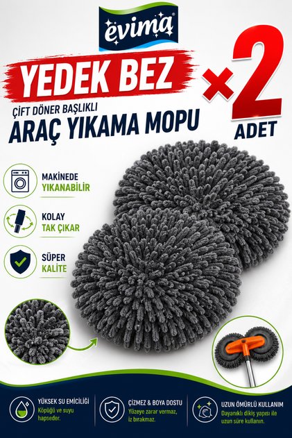 Double Rotating Car Wash Mop Replacement Microfiber Cloth 2-Pack