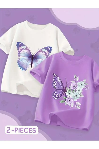 Butterfly Printed 2-Piece Children's Cotton T-Shirt