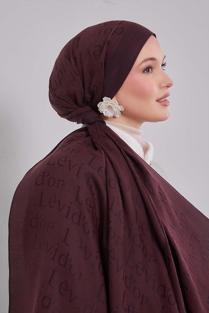 Plum Text Printed Naia Jacquard Shawl