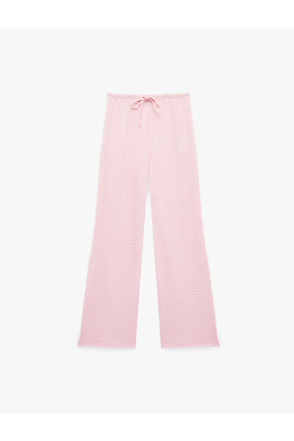 Bürümcük Fabric Textured Waist-Tie Flat Wide-Leg Trousers