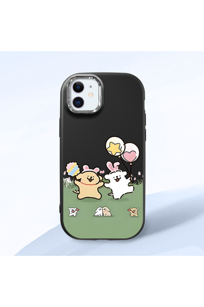 iPhone 12 Compatible Case Camera Protector Black Silicone Couple Phone Case with Line Pattern
