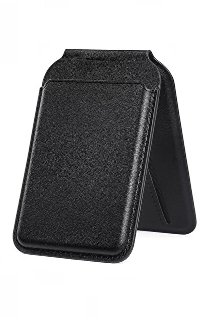 MagSafe Wallet Standlı Kartlık Manyetik Deri Kart Cüzdanı Siyah iPhone Uyumlu 11 12 13 14 15 16 17 Plus Pro Max