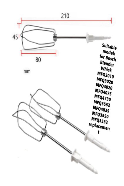 1 set (2 pcs) Blender Whisk for Bosch MFQ3010 MFQ3020 MFQ4020 MFQ4075 MFQ4730 MFQ3532 MFQ4835 MFQ...