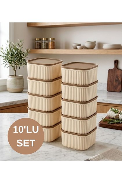 10-Piece Striped Square Storage Container Set - Microwave Safe - 6X325 ml
