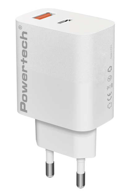 φορτιστής τοίχου PT-1433, USB/USB-C, 30W, GaN, λευκός