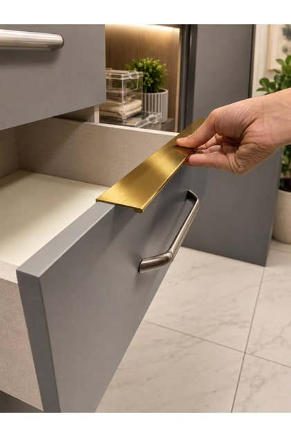 30cm Yaris Handle (Polished Matte Gold) Integrated Handle with Back Screw-On Glass Cover Drawer Handle 30cm Length