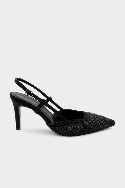 İnzagi Stone Embellished Women's Black Heeled Shoes