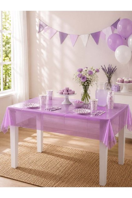 Lila Plastik Masa Örtüsü – Parti ve Doğum Günü Masa Örtüsü 120x180 cm