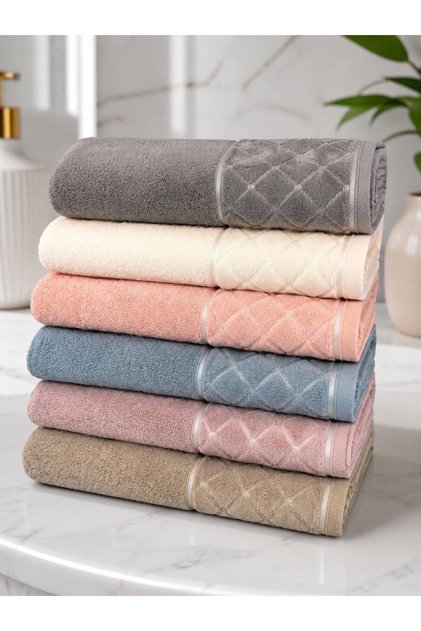 6-Piece Diamond Partial Velvet Hand & Face Towel Set 50X90Cm.
